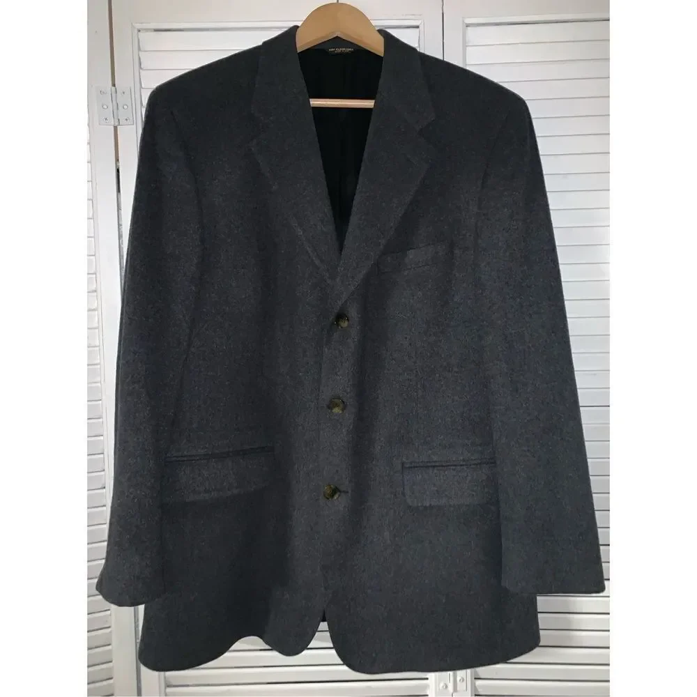 Vintage Bill BLASS Charcoal Gray Cashmere Button Down Blazer‎ Men’s 42